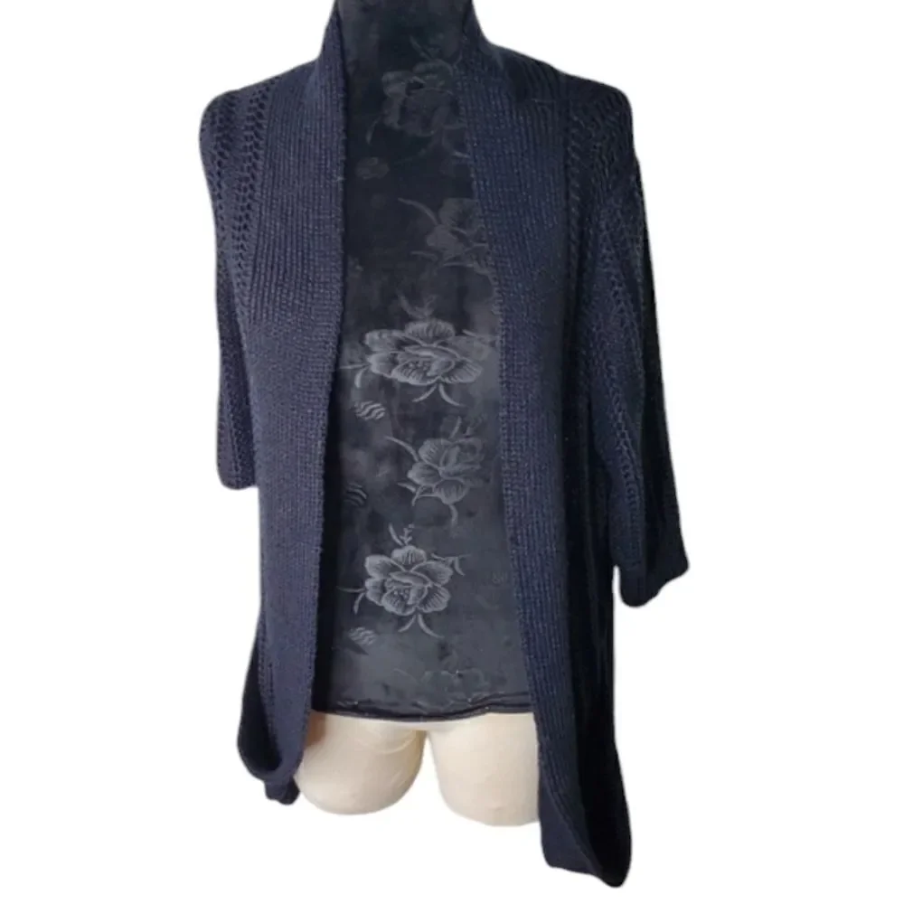 Moth By Anthropology Rib Knit Sweater Cardigan Black Large